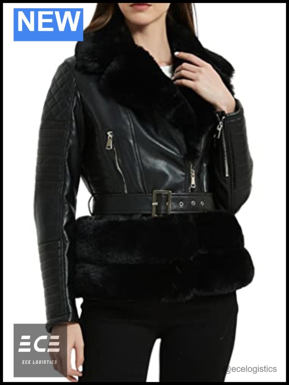 Faux Leather Aviator Sherpa Lined Winter Coat Faux Fur Collar